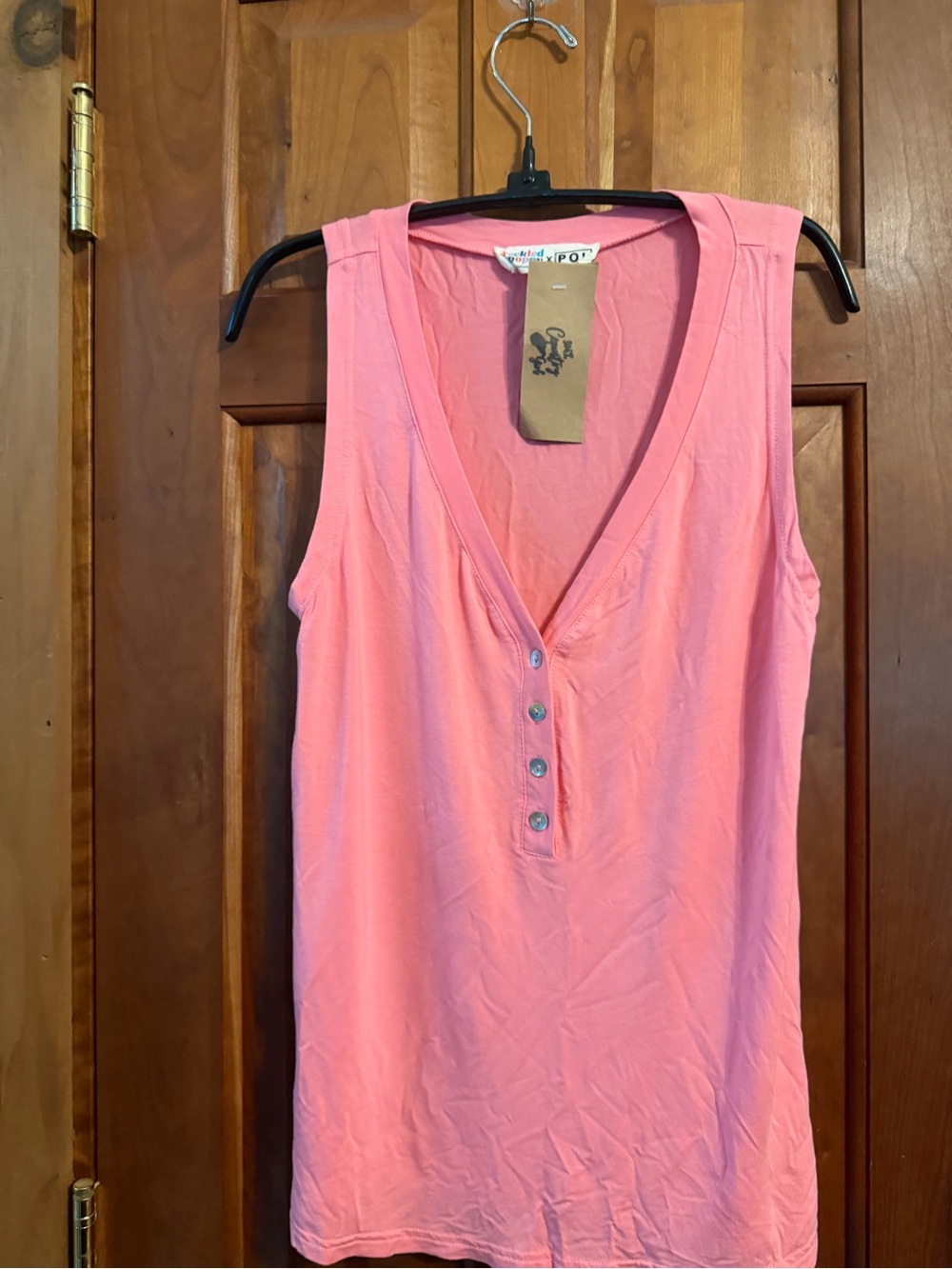 POL collab Freckled Poppy  Soft V-Neck Sleeveless Tank Top - Coral Pink